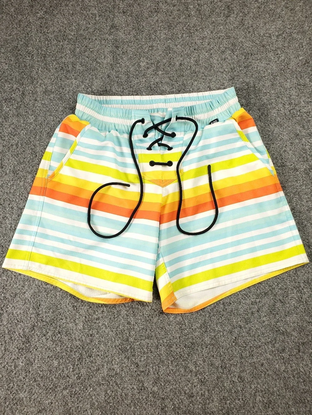 TomboyX Swim 7 Inch Shorts Size XS Unisex Mid Rise Spandex Rainbow Pride Stripe